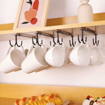 Mug Hooks Under Cabinet,3 Pieces Under Cabinet Mug Holder,Under Shelf Mug Organizer Rack